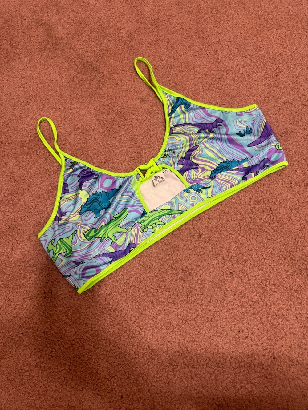 New 1x neon green Dino dinosaur crop top tank shirt festival rave raver outfit